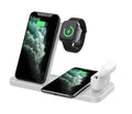 18W folding vertical 4-in-1 wireless charger in black or white, 200x145x22mm, 207g, plastic body
