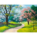 40x50cm landscape paint by numbers kit showing printed linen canvas and set of acrylic paints