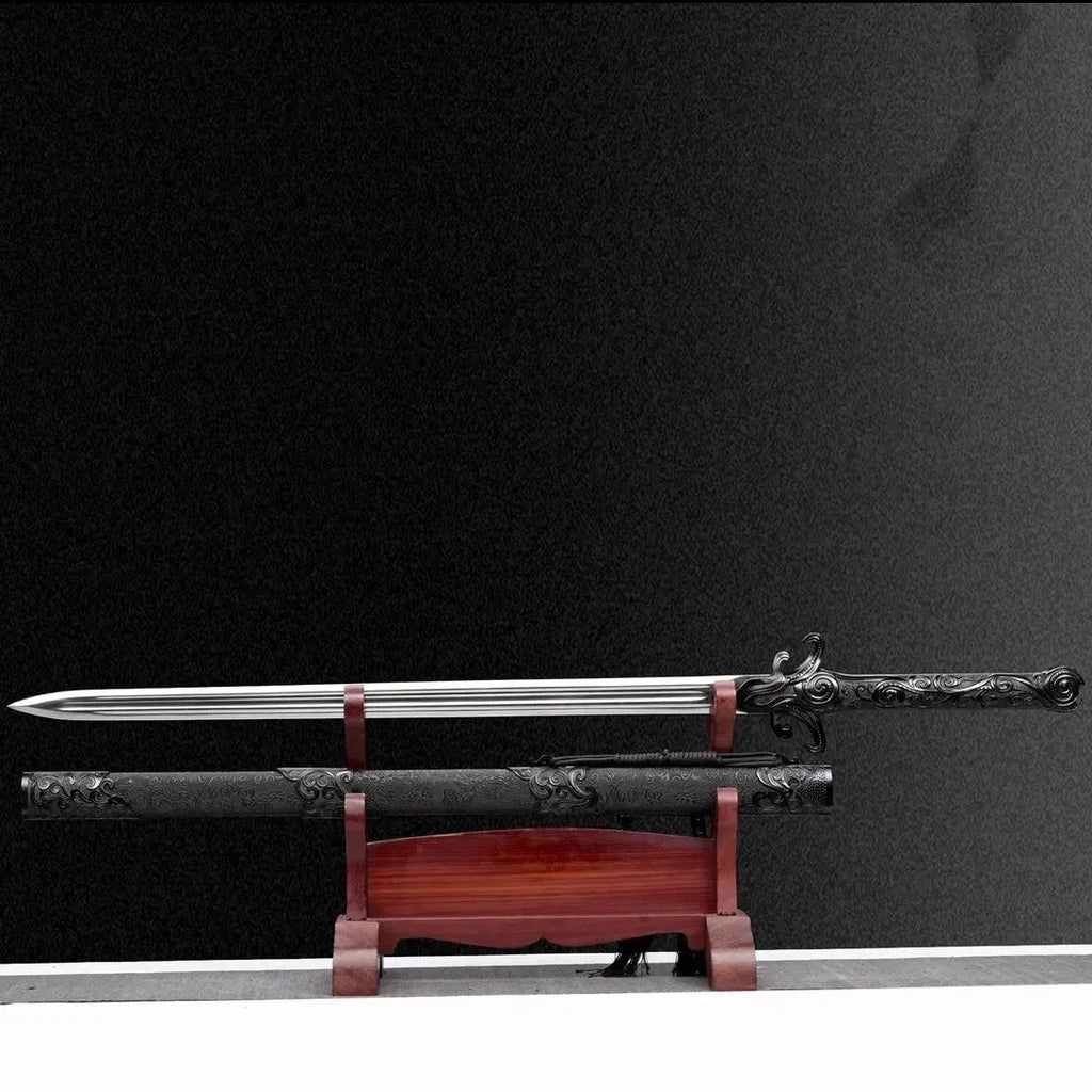 Yuling black integral sword, 65 manganese steel unsharpened katana, 118cm overall, wood leather scabbard