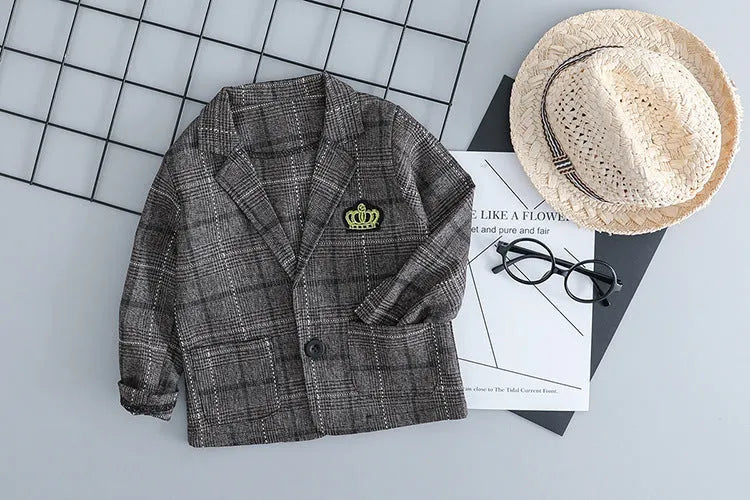 Children's three-piece cotton suit in coffee colour with jacket, waistcoat, and trousers