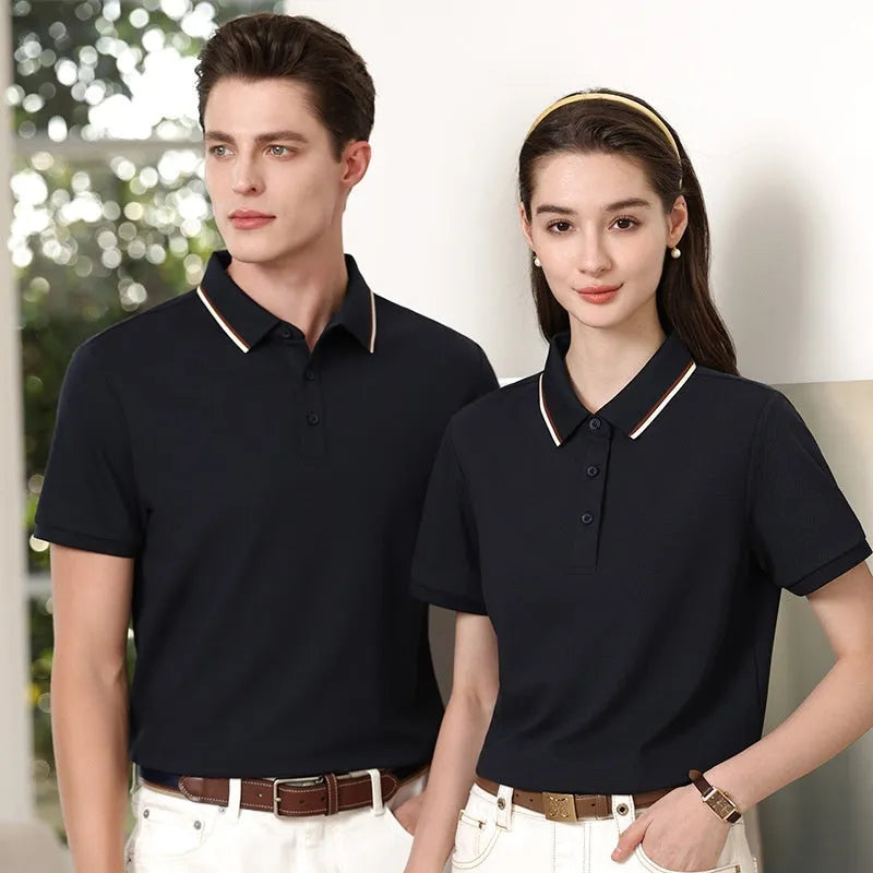 Mercerized cotton polo shirt with 7A antibacterial finish and sequins, short sleeve sports top, eight colours