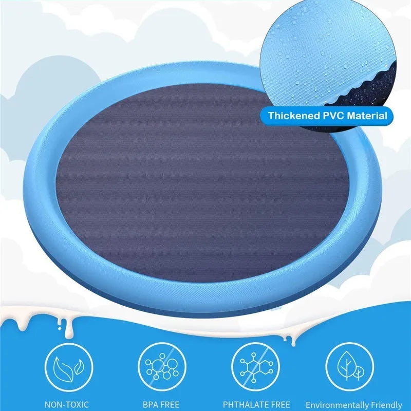 Non-slip splash pad 150cm PVC blue outdoor water play mat for kids and pets with high frequency welding