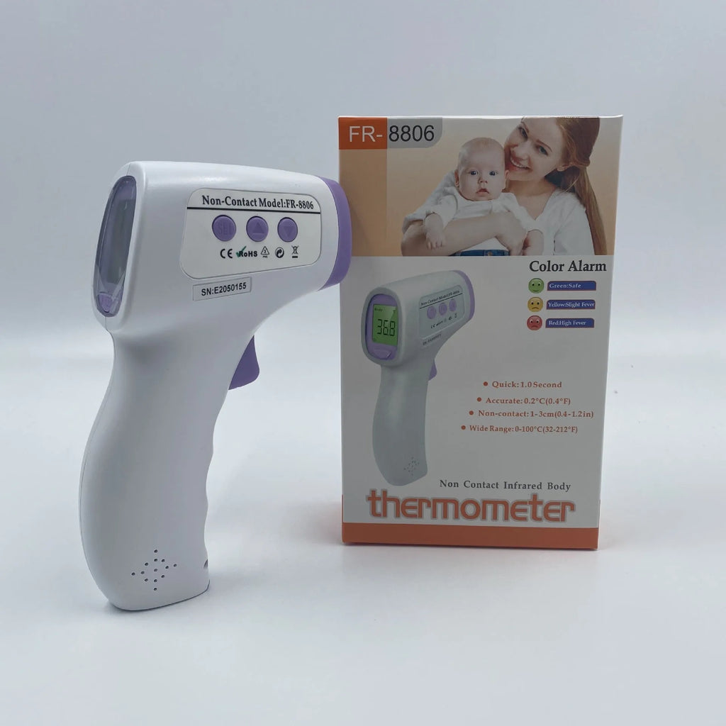 White digital non-contact thermometer with electronic temperature sensor and digital display