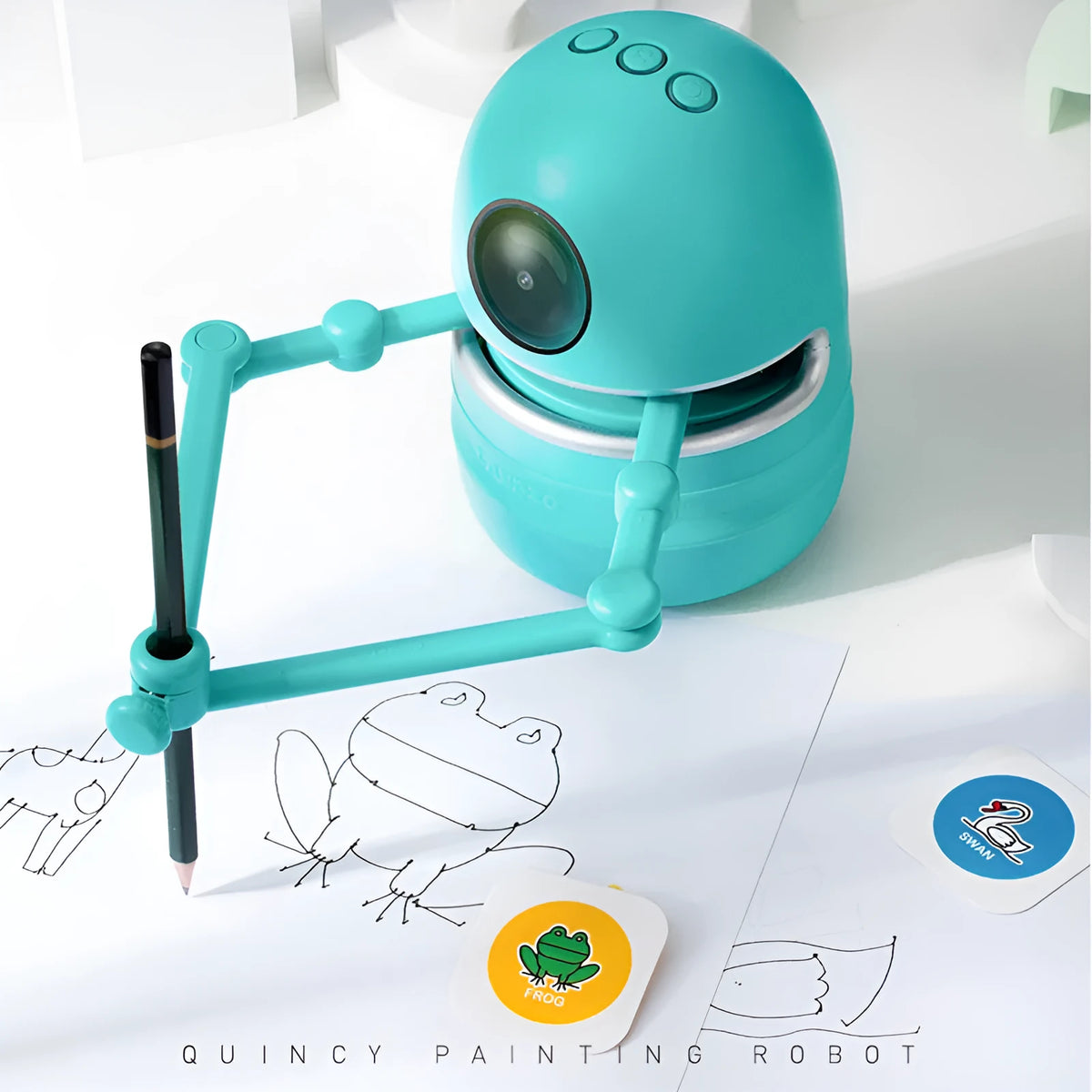Painting robot for kindergarten children and students, ABS plastic, 153 x 105 mm, English version with suction cup base.