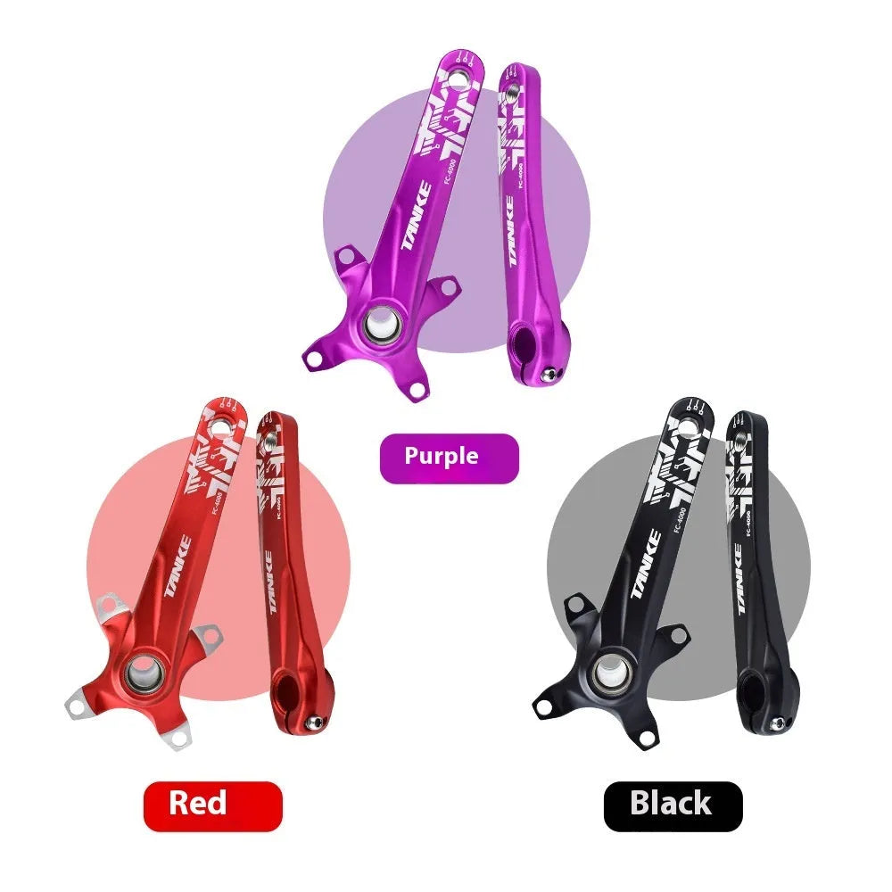 Mountain bike GXP crank set with aluminium alloy tooth plate and steel central shaft in black, red or purple