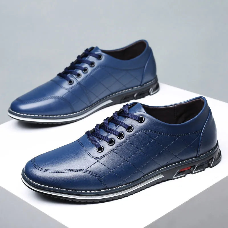 Men's non-slip casual sports shoes with breathable PU upper, rubber sole, front lace-up, black red blue white, sizes 38-48
