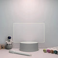 USB-powered message board night lamp showing four acrylic frame sizes on stable ABS base