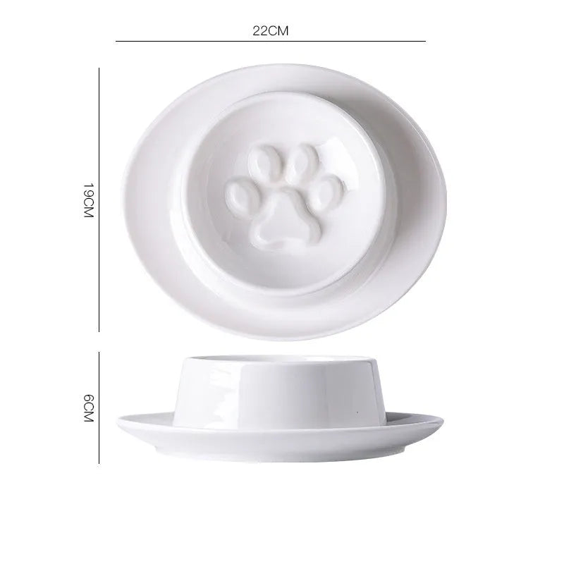 Green ceramic pet bowl with raised neck protection collar and anti-knock slow feed design