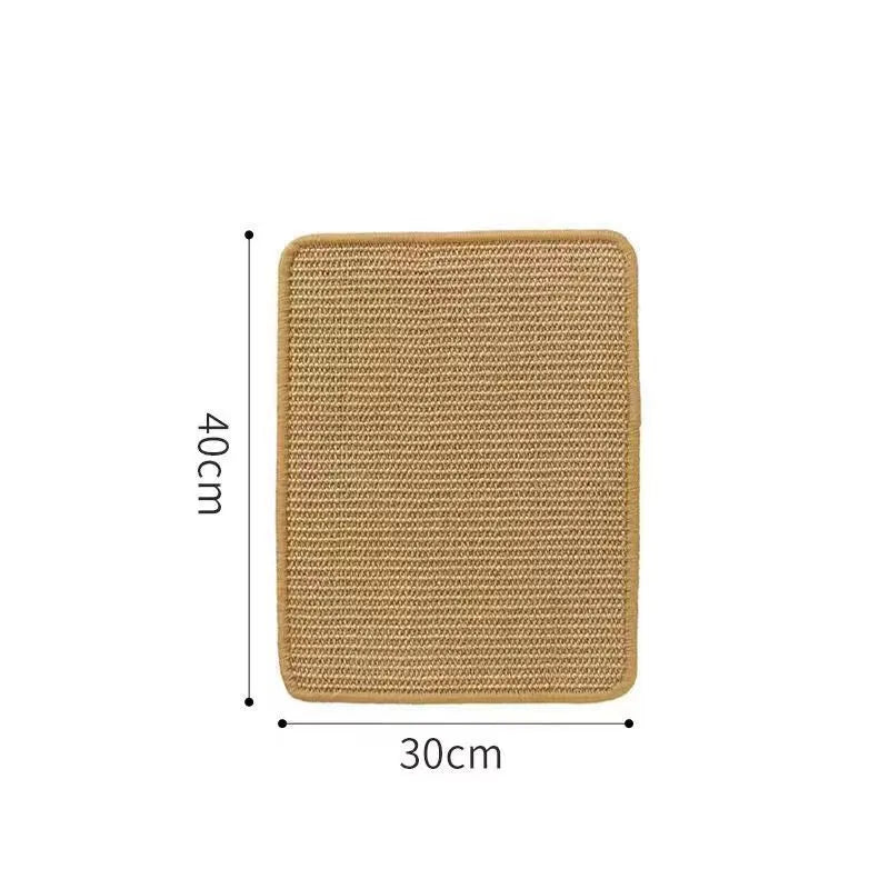 A pastoral-style sisal cat scratch board shown in two available sizes on a wooden floor.