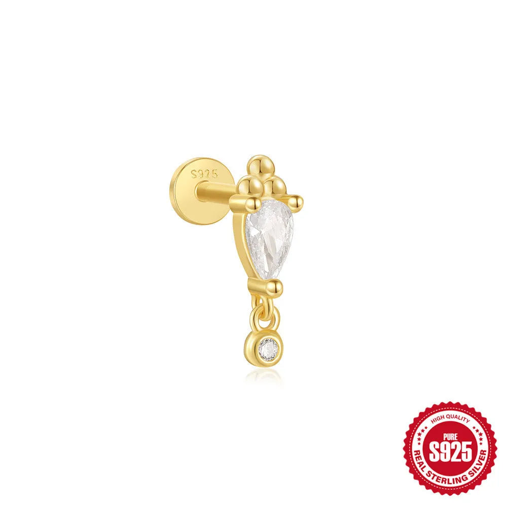 S925 sterling silver ear stud with gold electroplated XINGX tassel inlaid design