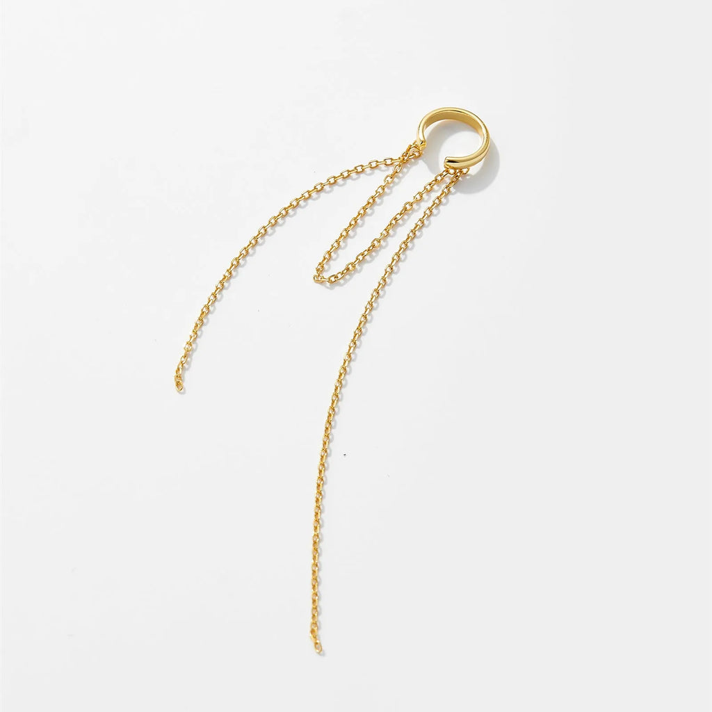 S925 sterling silver tassel pendant ear clip, geometric drop shape, electroplated finish, womens clip-on earrings