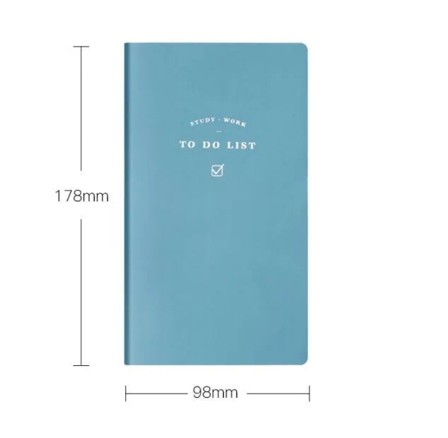 Simple style A6 portable todo list notebook with PU cover in macaron yellow, green, pink, or blue.
