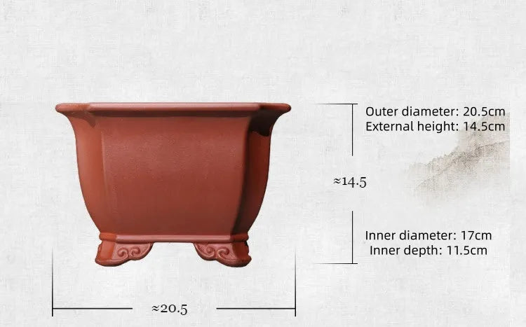 Chinese-style classical purple clay flowerpot for indoor bonsai with medium or large size options in brown or purple clay colour