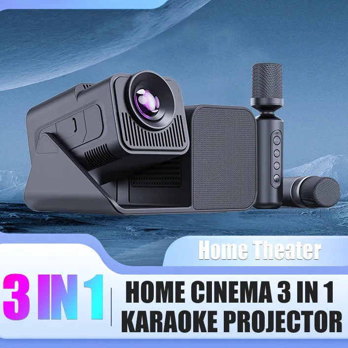 Three-in-one black karaoke singing projector with microphone and 720p resolution