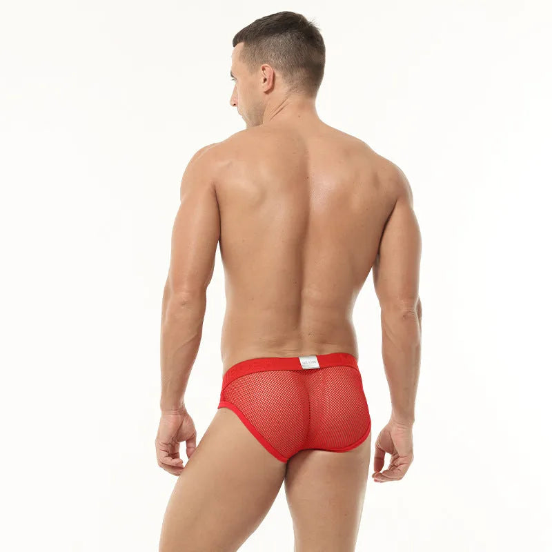 Man's high elastic mesh briefs in a low waist design, shown in a solid colour on a white background.