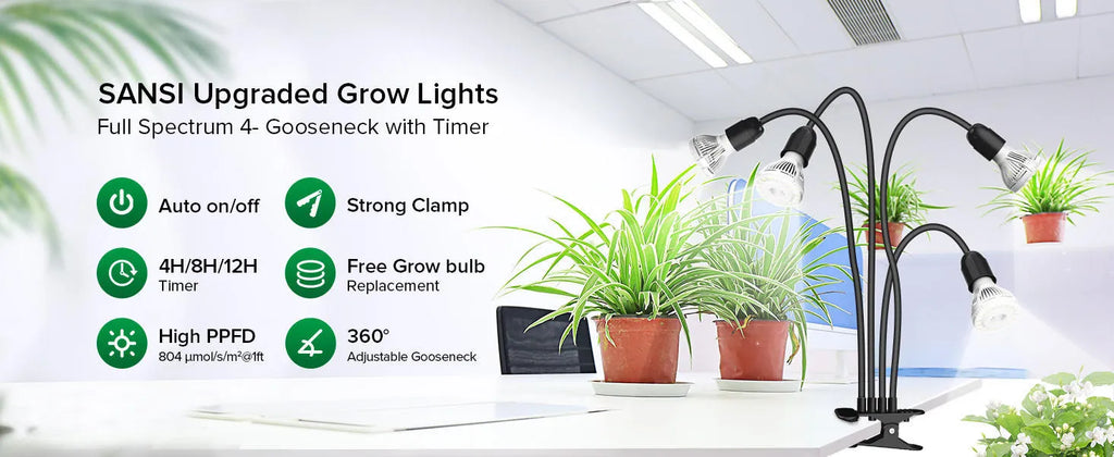 600W full spectrum LED grow light with gooseneck clip and timer for indoor plants