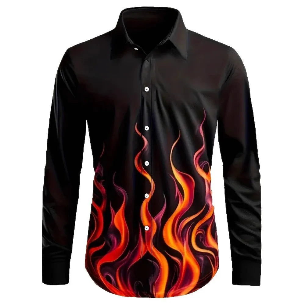 Men's Hawaiian style long sleeve shirt with floral pattern, loose cardigan fit