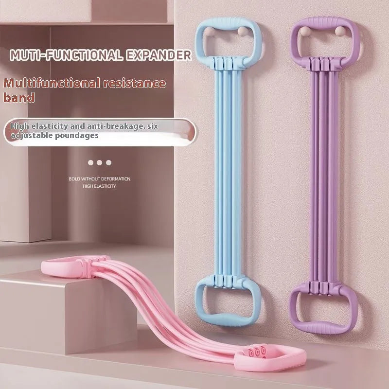 Women using adjustable chest expander with open shoulder design for upper body resistance training