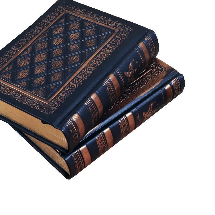 Embossed faux leather notebook with textured cover in bronze or black gold colour with thick writing pad