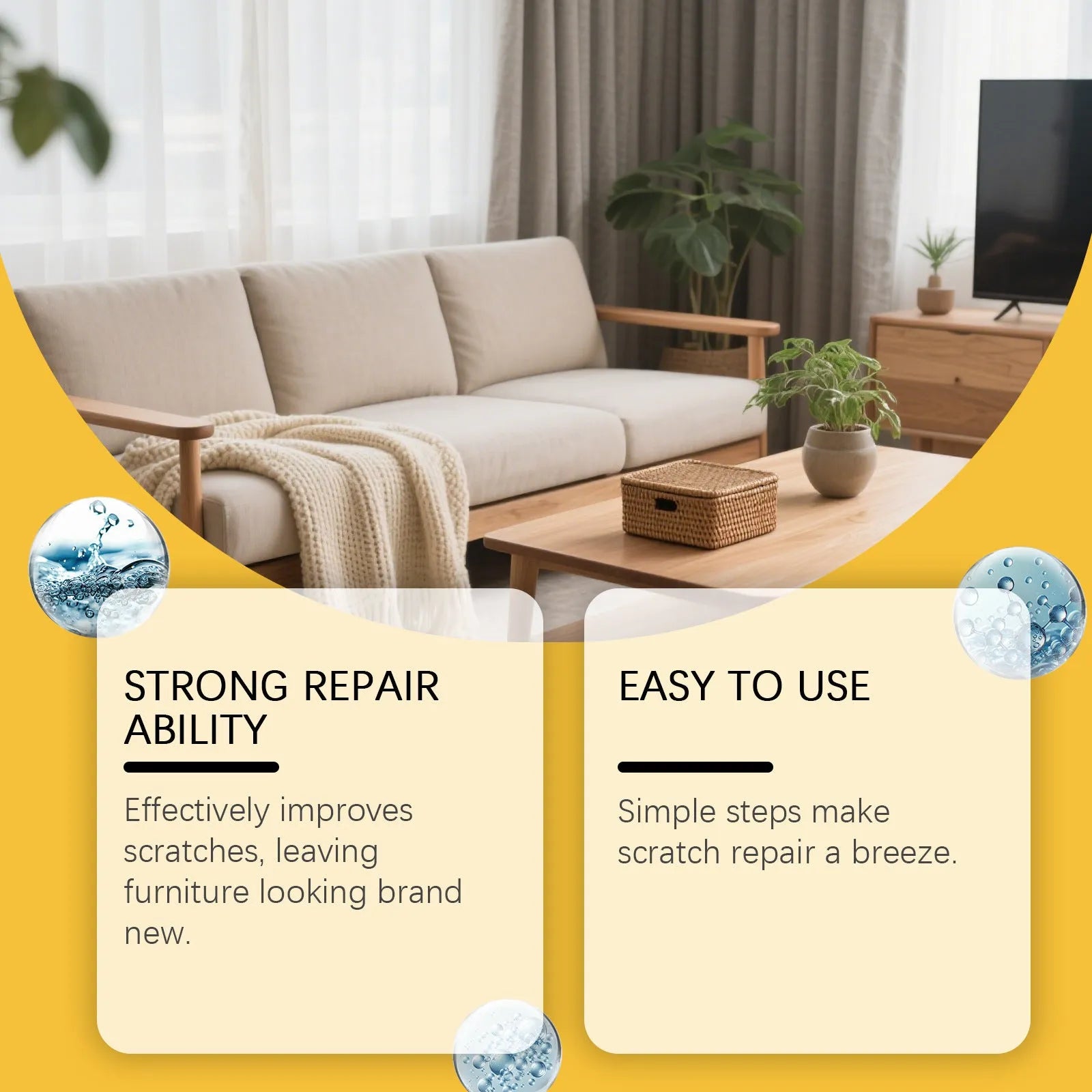Wooden furniture scratch care solution 100ml bottle with cleaning towel for surface maintenance