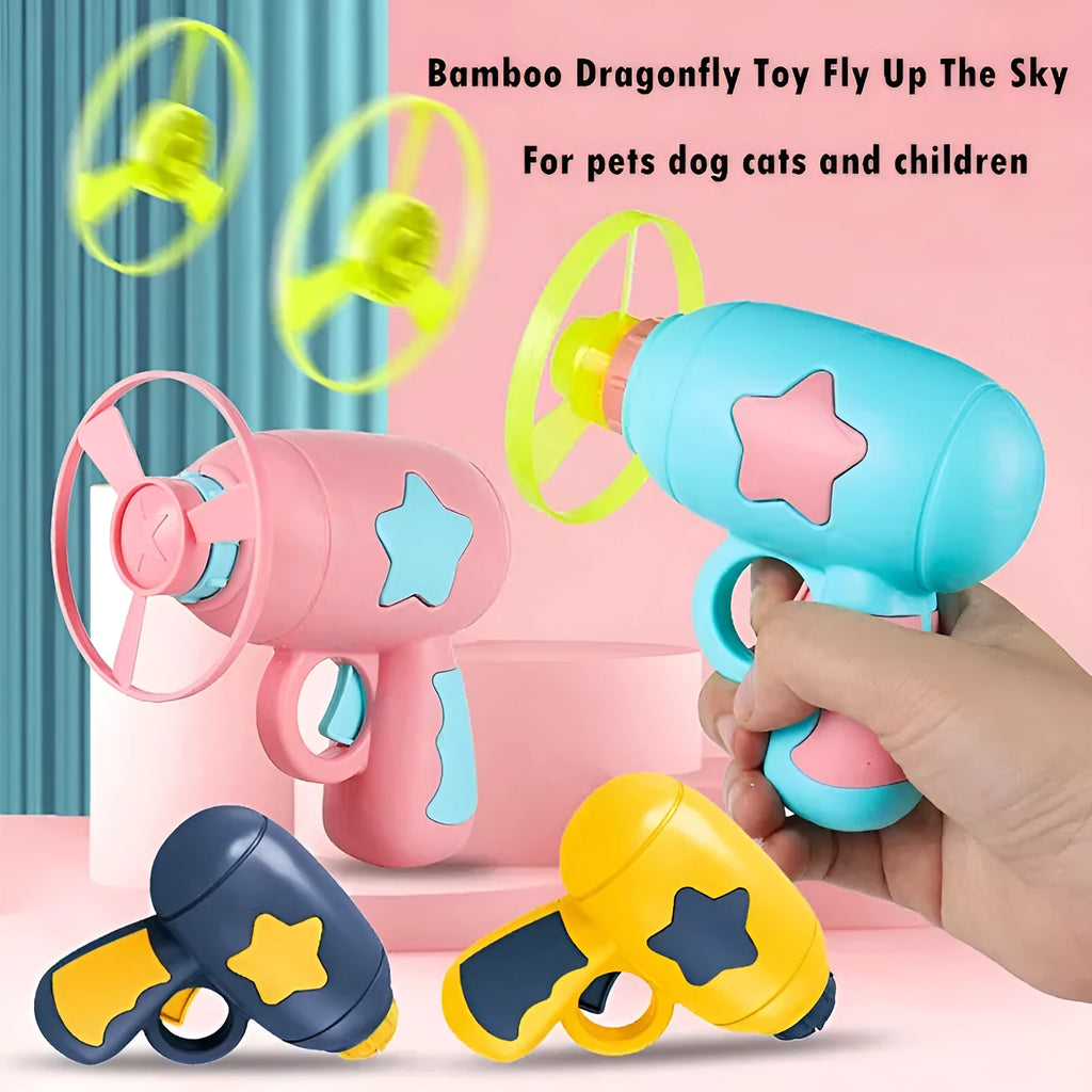 Flying saucer launcher toy set with gun and coloured discs for outdoor children's play
