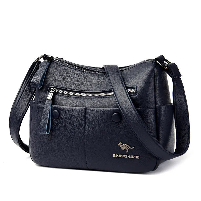 Soft PU leather women's crossbody bag in horizontal square design with multiple internal compartments