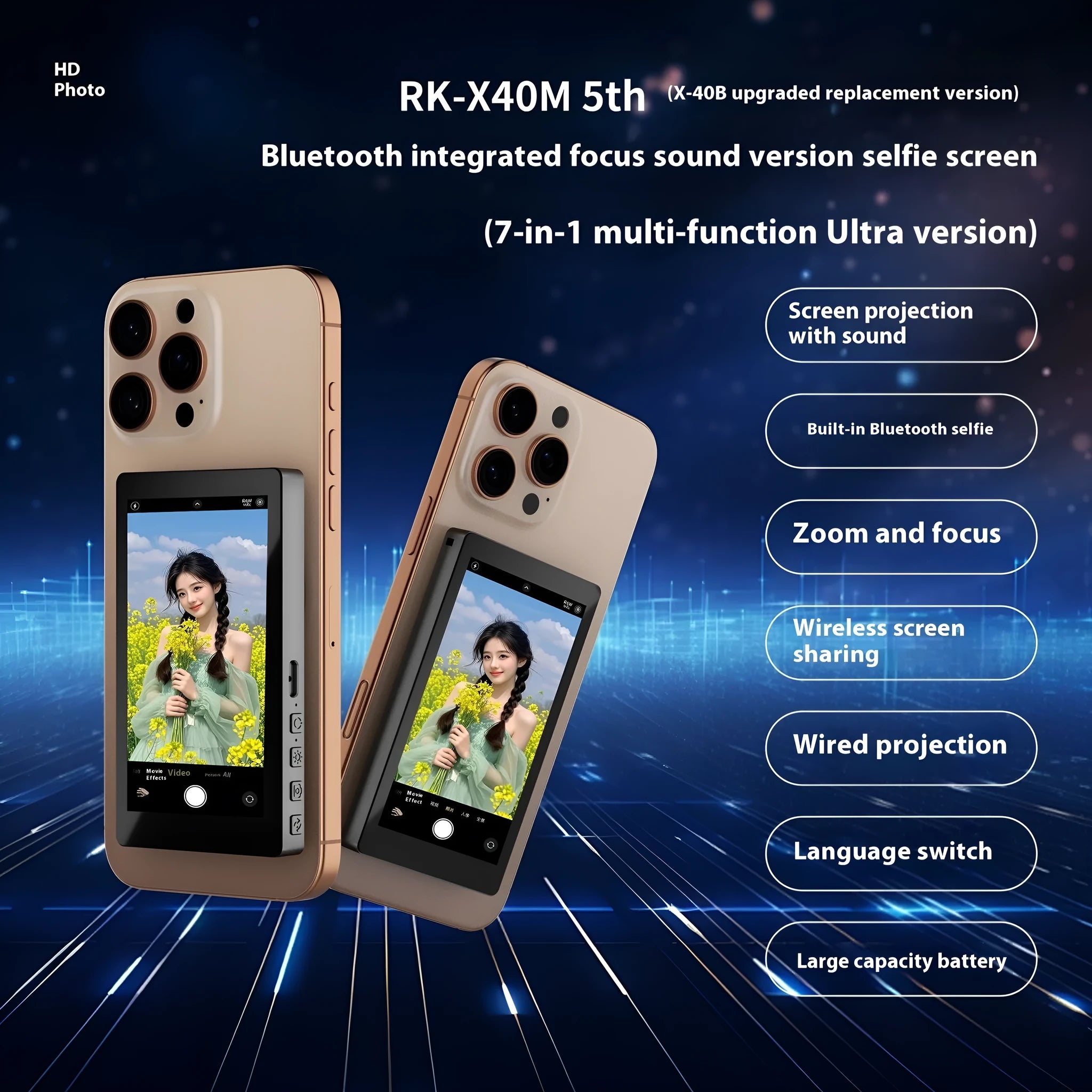 Rear magnetic mobile phone screen projector in black colour showing USB port and compact design.