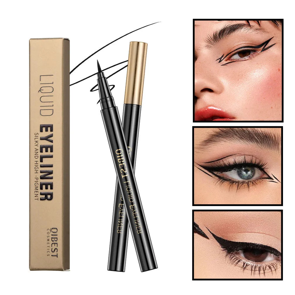 Black liquid eyeliner pen with fine tip applicator for precise eye makeup application