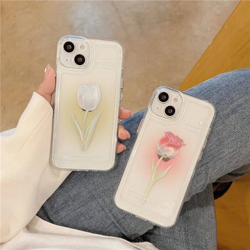 Tulip all-inclusive shockproof iPhone case in gradient rose or tulip colour showing full phone coverage