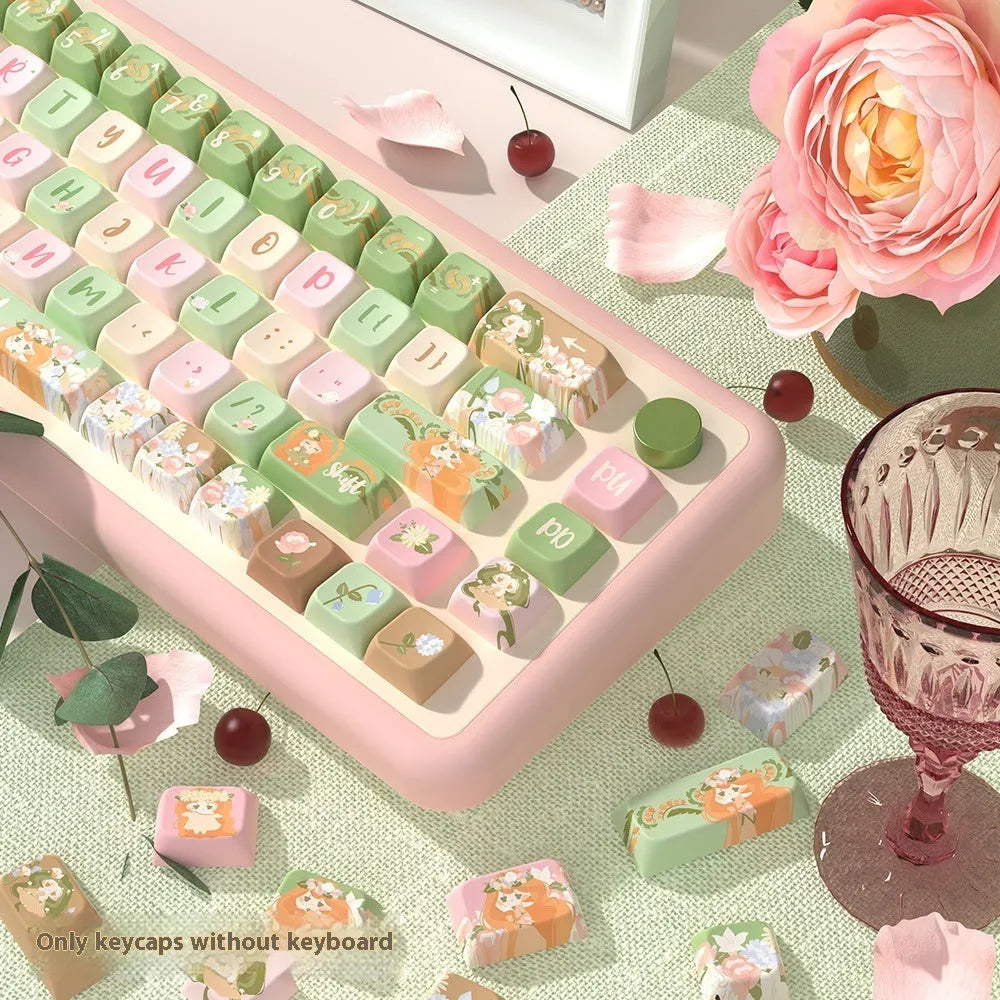 Mu Xia Garden Summer Garden design custom keycap set for mechanical keyboards, showing full 158-key layout.