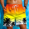 Men's loose fit polyester swimming trunks on a size chart showing S to 5XL.