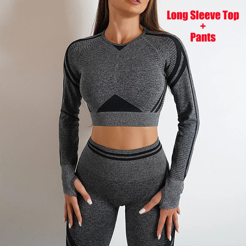 Premium seamless activewear collection featuring nylon tops, leggings, and suits in various colors