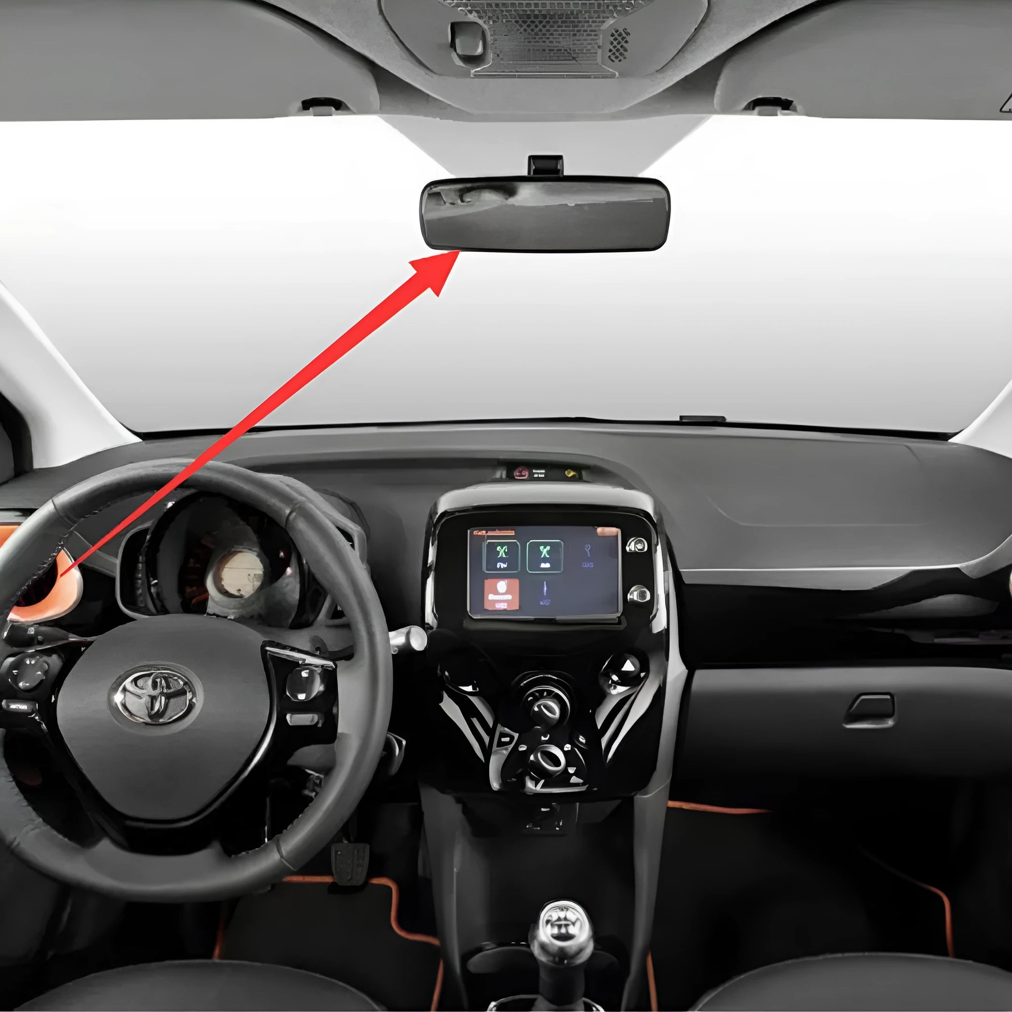 Black glass and plastic indoor rearview mirror for Citroen C1 Peugeot 107 Toyota Aygo