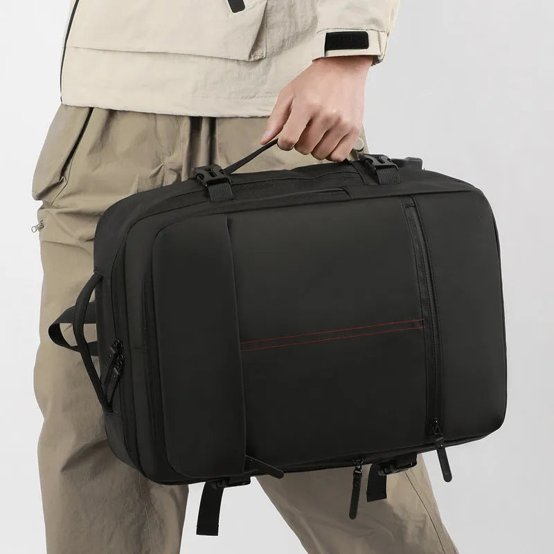 Men's waterproof large capacity travel backpack, solid colour, black or grey, 45x31x21cm, business commute design