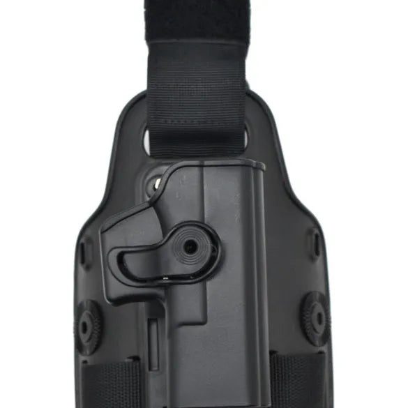 Tactical leg holster bag with waist plate and quick-pull fastener in green colour