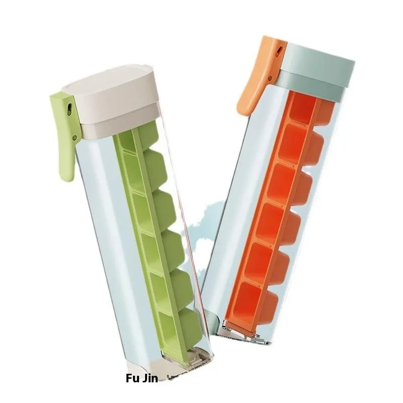 One-touch release ice cube tray with storage box in food-grade plastic