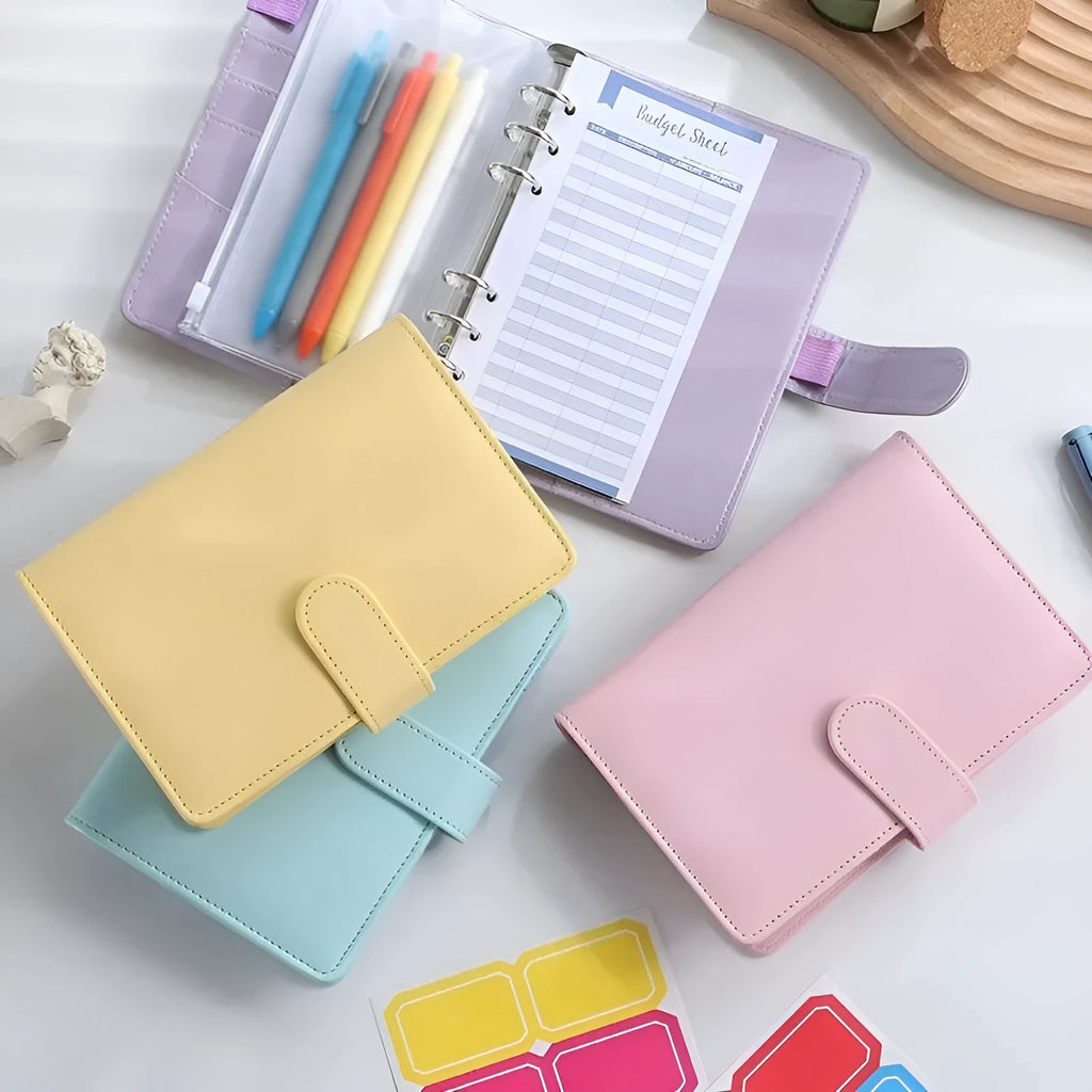 A5 PU leather loose-leaf binder zipper shell notebook cover in solid colour with closed zipper