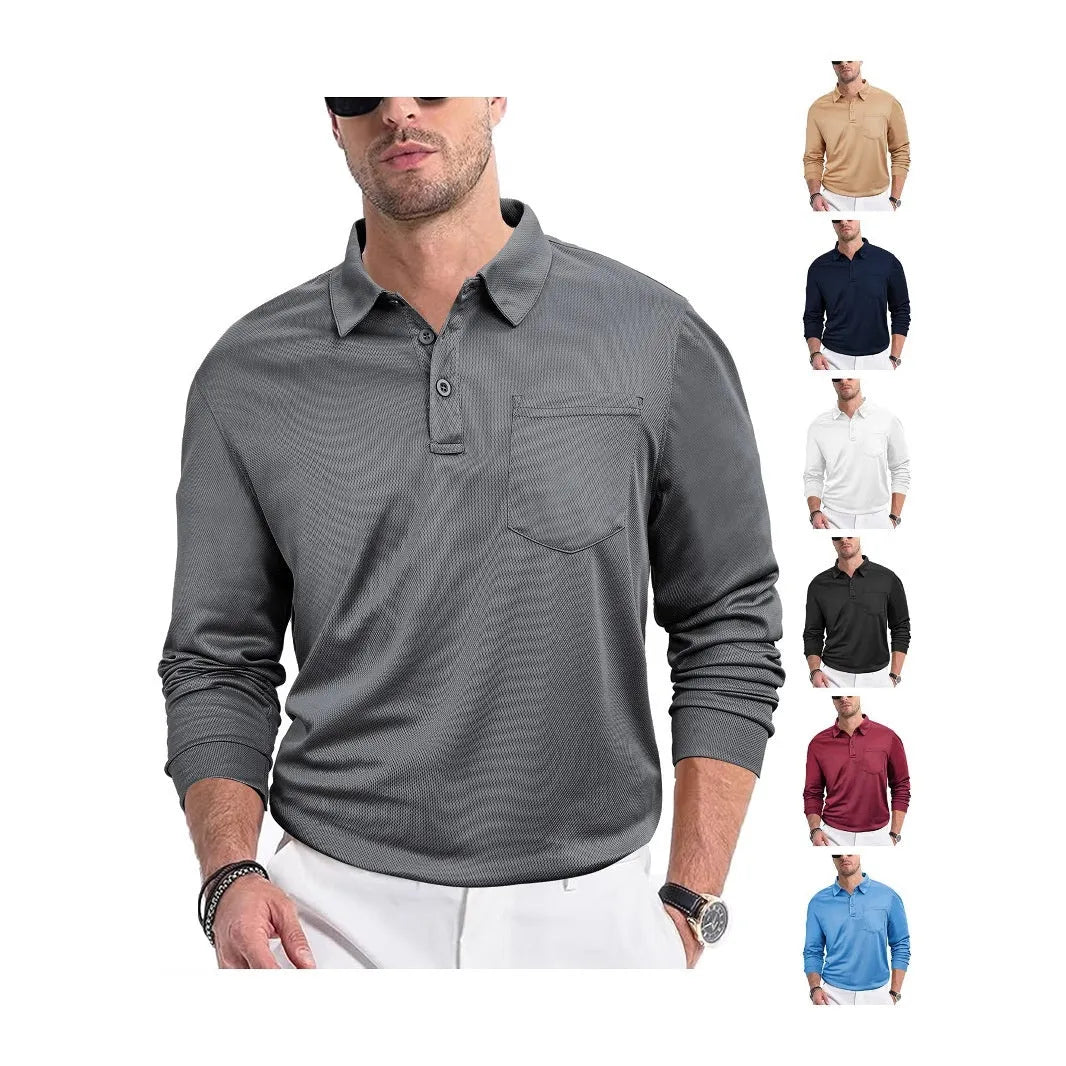 Men's casual long sleeve shirt, loose solid colour polyester mesh, sizes S to XXXL, side slit