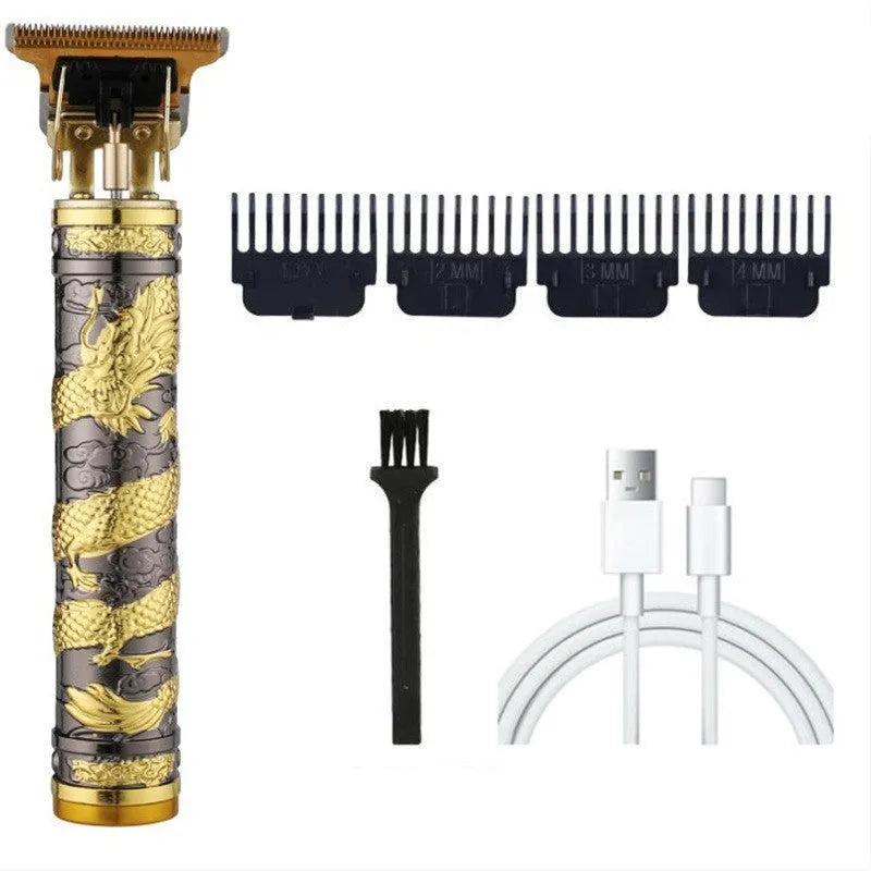 Carved electric clipper retro oil head hair trimmer for salon, with rechargeable copper core motor