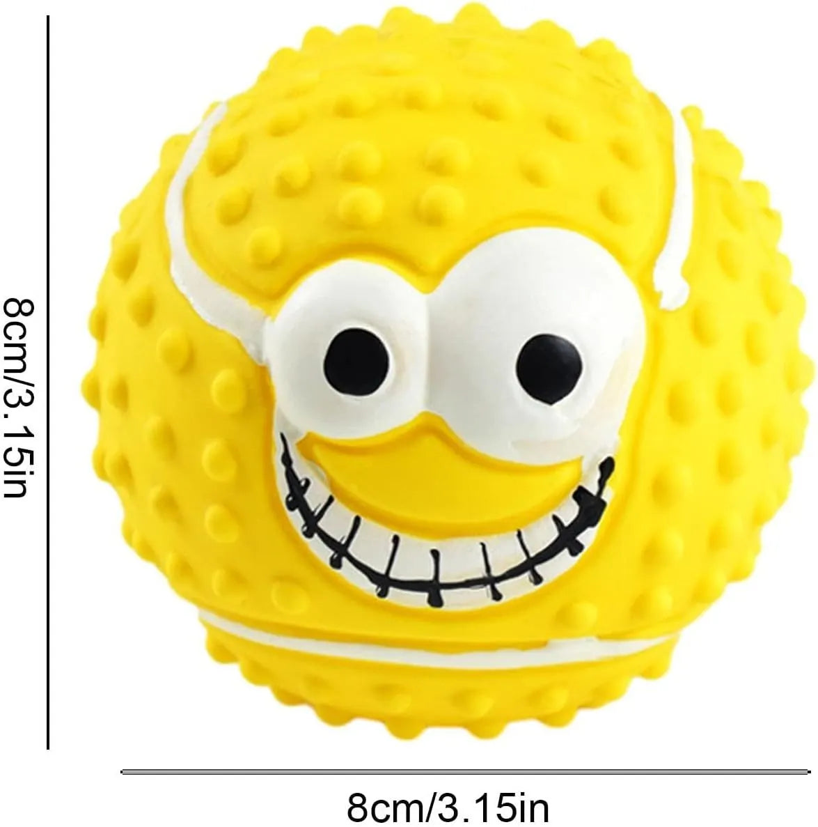 Green latex squeaky dog ball with smile face design for fetch and chew play