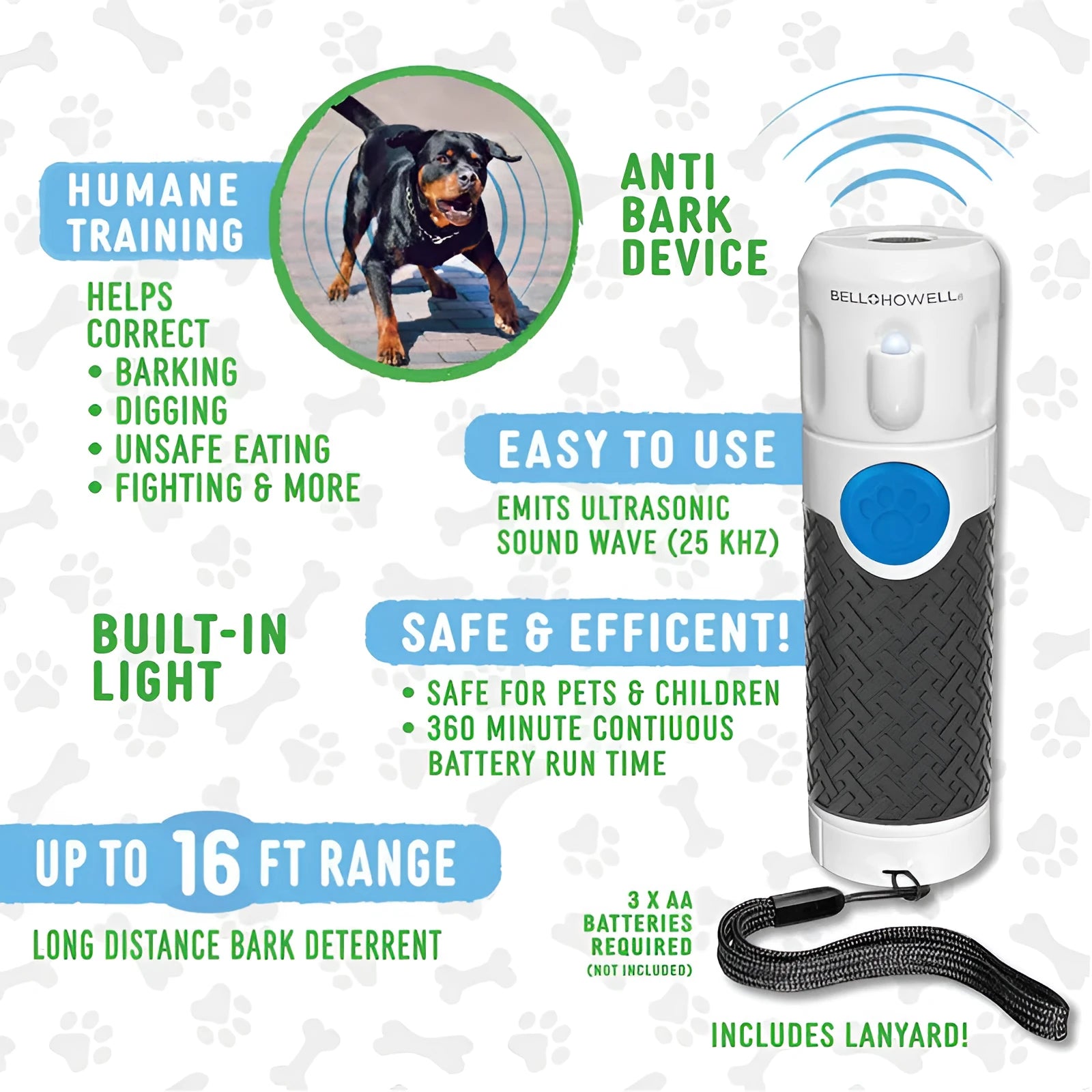 White ABS plastic ultrasonic dog trainer handheld device for barking correction