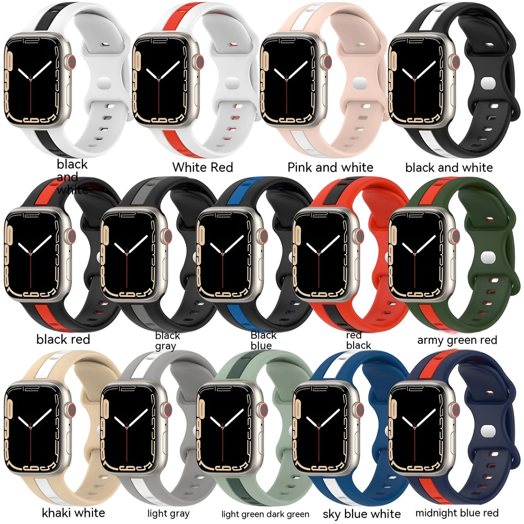 Butterfly tail silicone two-tone watch strap in army green and red for 38/40/41mm and 42/44/45/49mm lugs