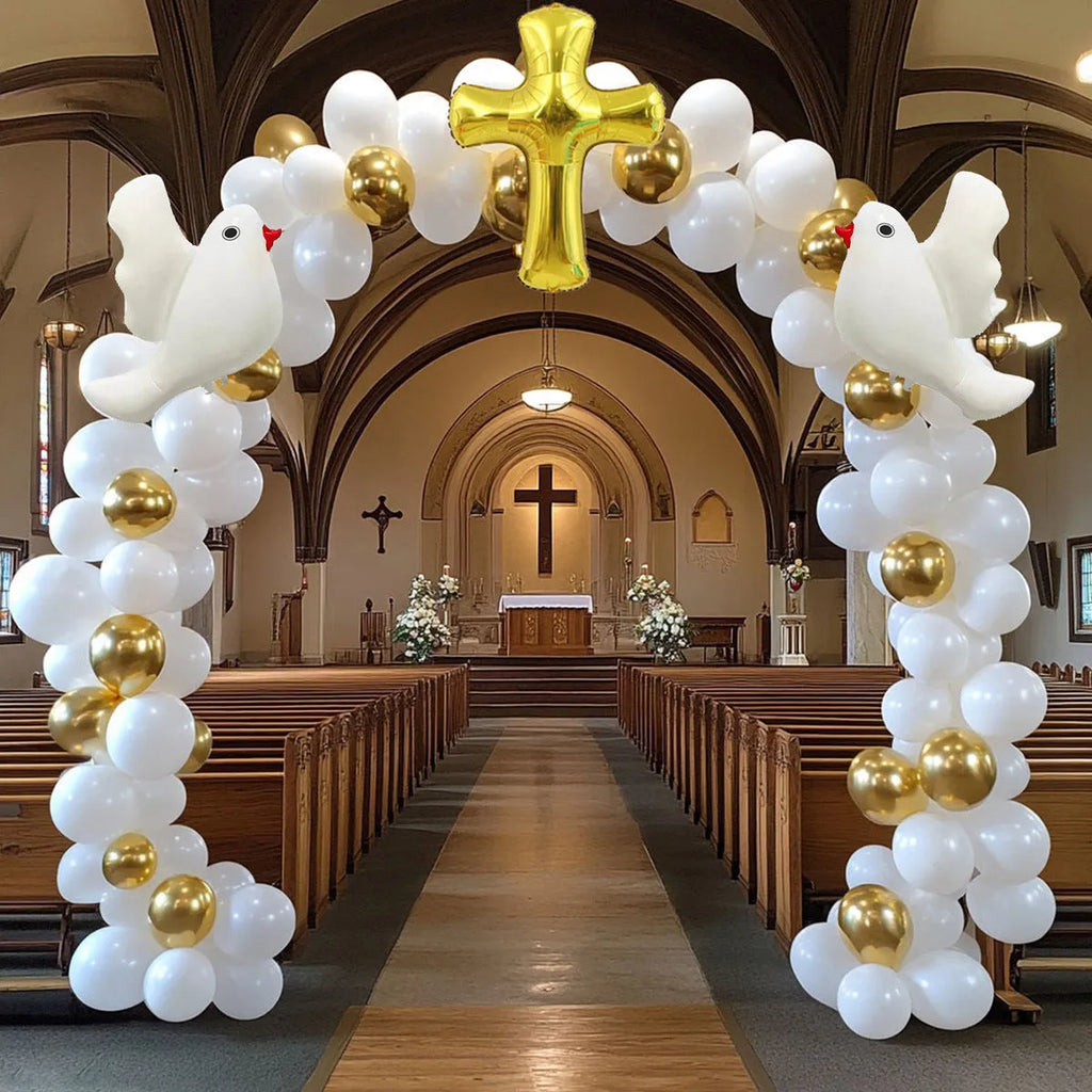 120PCs cross white dove balloon arch set with Oxford cloth balloons and tape