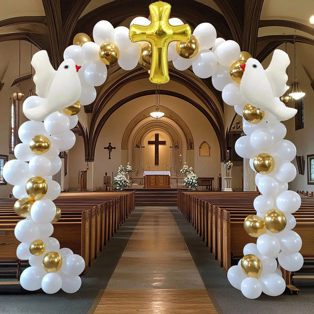 120PCs cross white dove balloon arch set with Oxford cloth balloons and tape