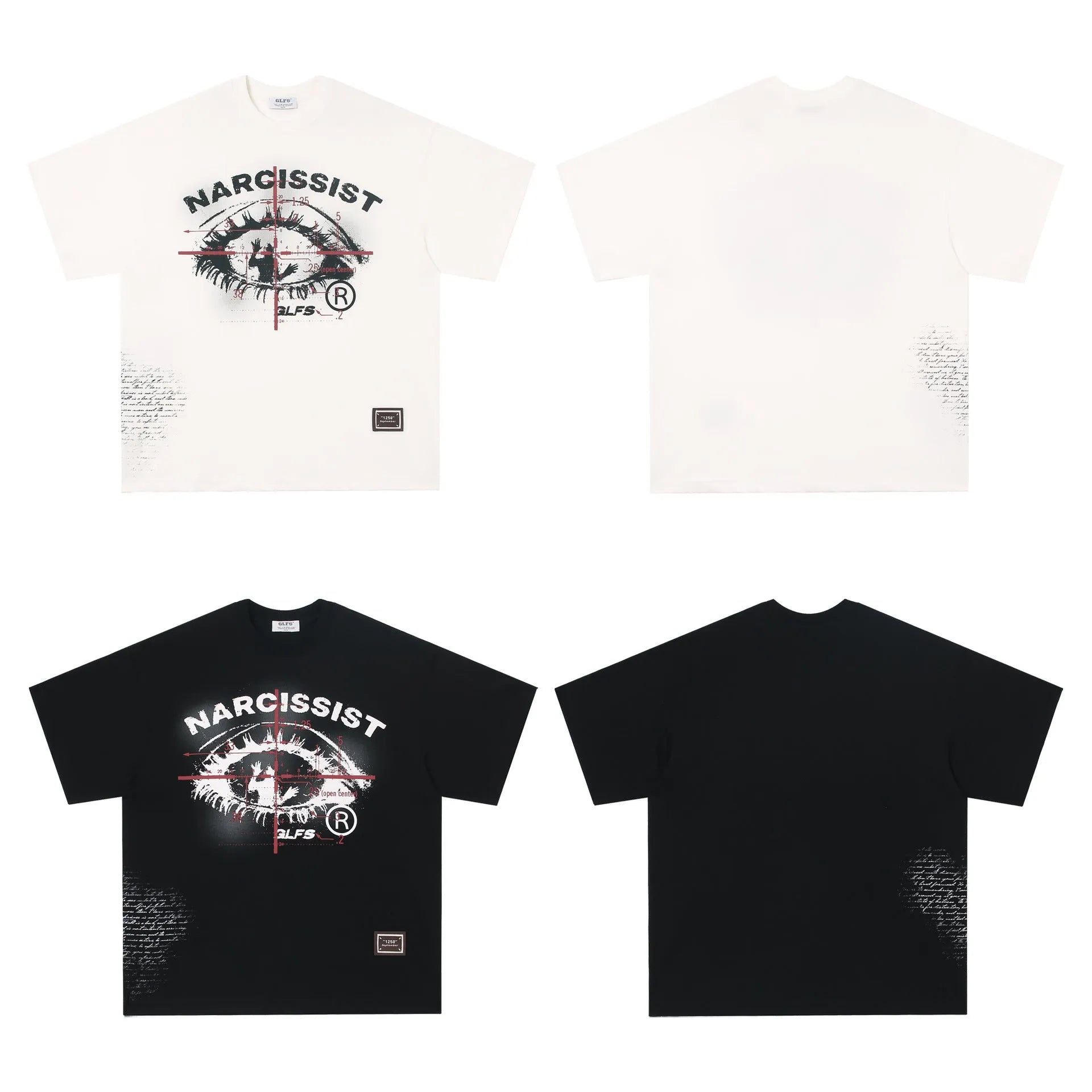 Short sleeve cotton T-shirt with retro hip hop gothic letter pattern in black and white colours