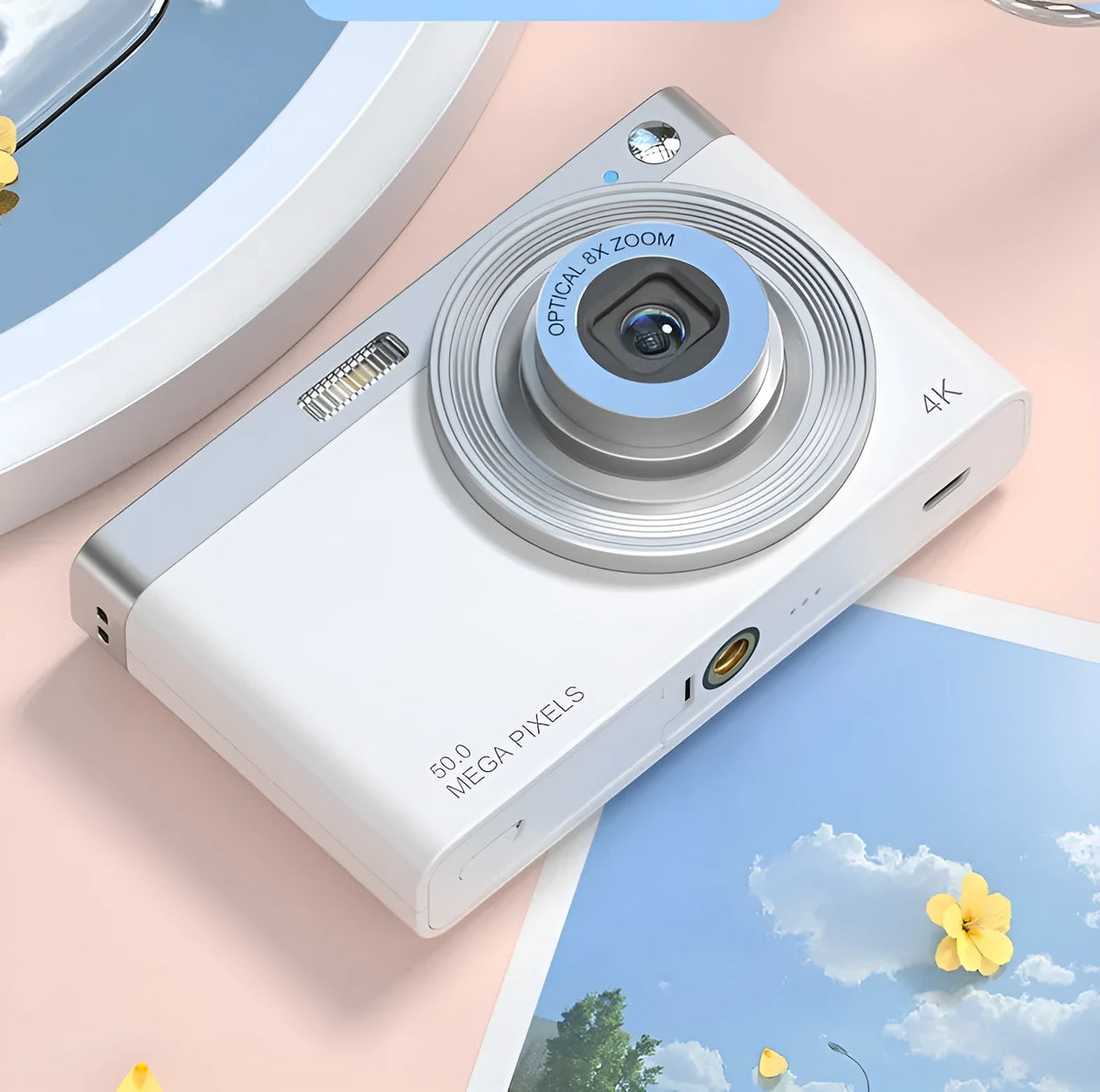 Entry-level student digital camera with CCD sensor and HD beauty mode, travel portable plastic body, retro style
