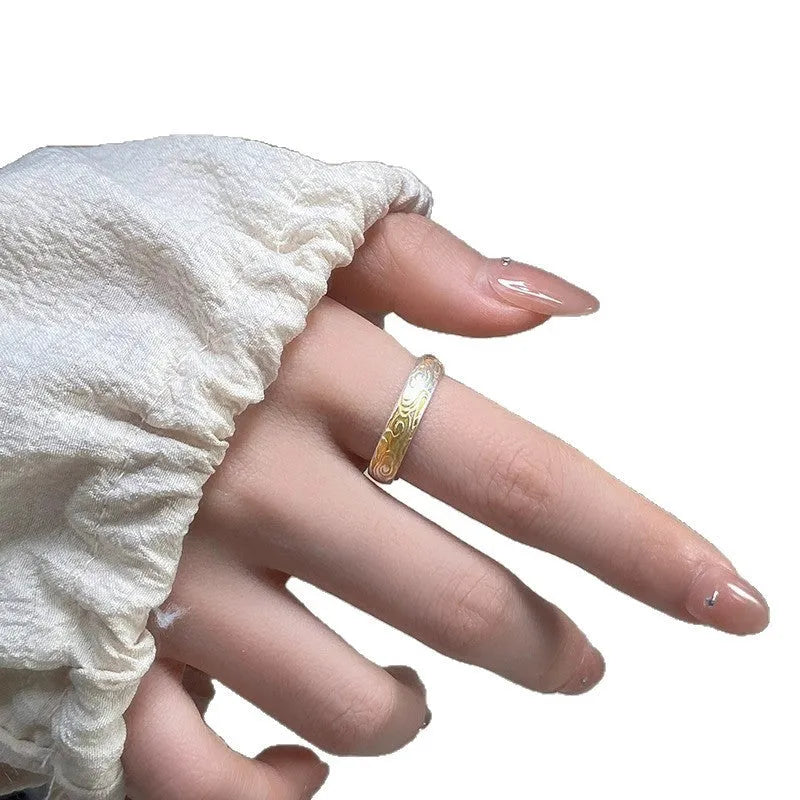 Open mouth ring with J14 Xiangyun pattern in electroplated silver and gold finish on white copper