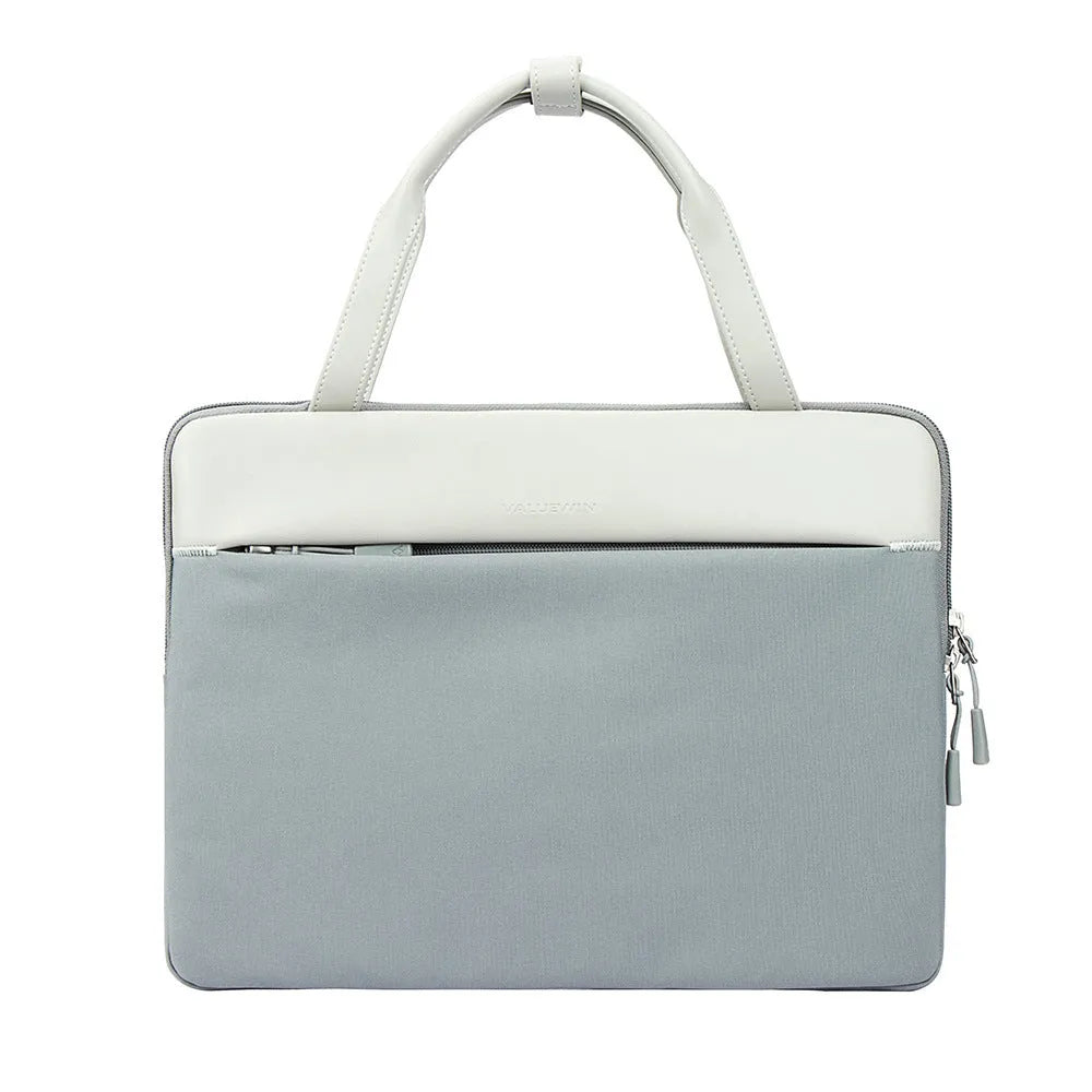 14.2 inch polyester laptop sleeve with soft handle and zipper pocket in light gray, green or orange