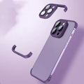 Dark purple corner pad TPU iPhone case showing back with integrated glass lens film over cameras.