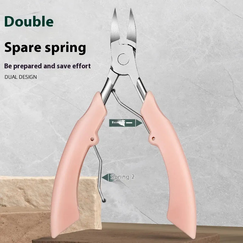 Bevel nail groove clippers in black, red, blue, pink, and white colours made from plastic stainless steel.